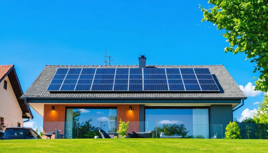 Modern house with rooftop solar panels and an overlaid infographic comparing traditional utility bills with reduced solar PPA rates, symbolizing financial savings and sustainable energy access.