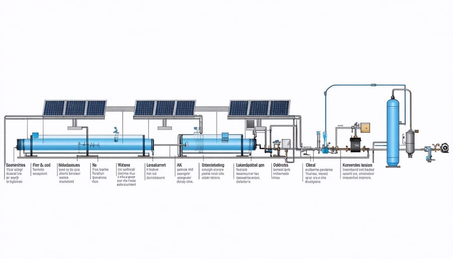 Infographic explaining solar thermal desalination technology and process flow