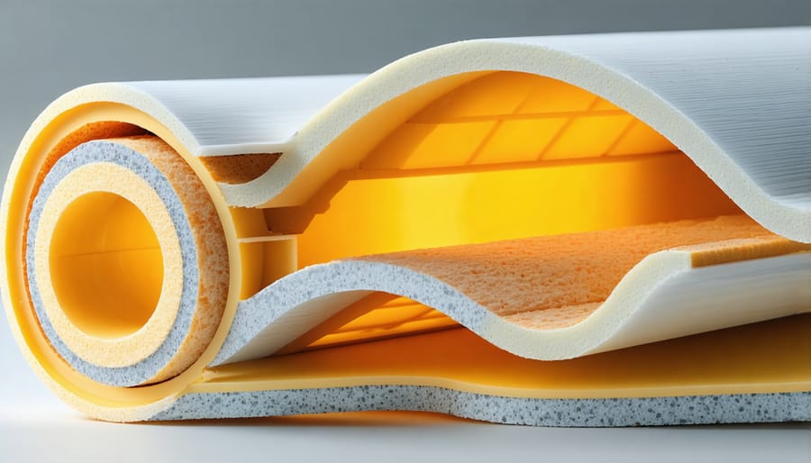 Cross-section view of a vacuum insulated panel revealing its internal construction