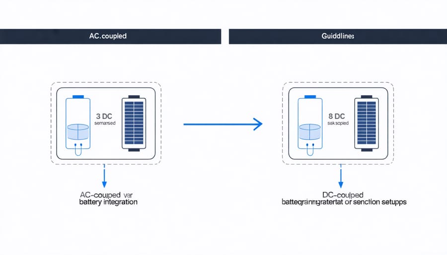 Comparison diagram of AC-coupled and DC-coupled solar battery integration systems