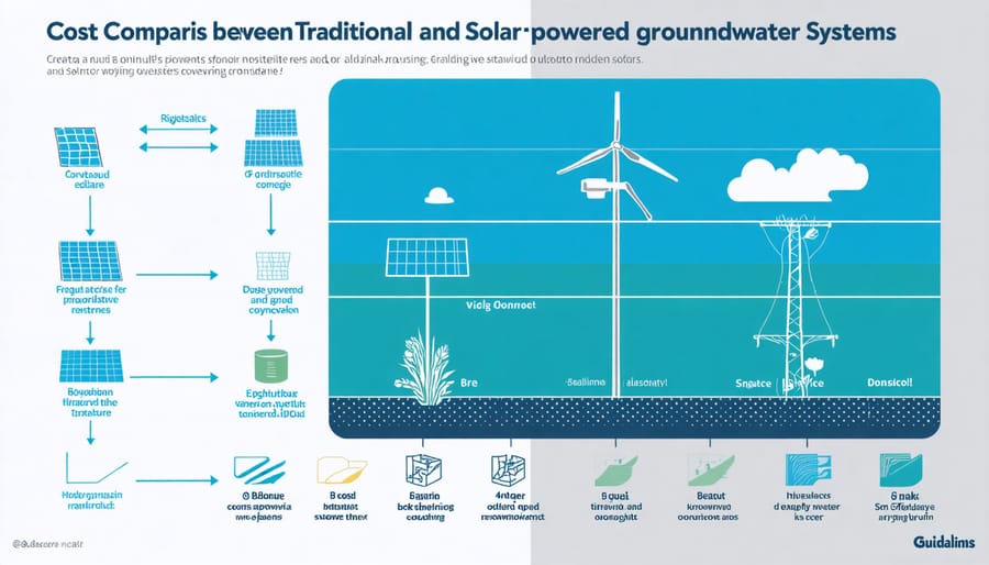 Chart comparing operational costs and environmental impact of conventional versus solar groundwater systems