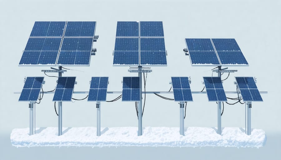 Diagram of solar panel installation angles and positioning for maximum snow shedding