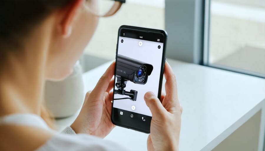 User monitoring live security camera footage through mobile application