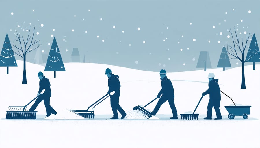 Instructional diagram demonstrating safe methods for removing snow from solar panels