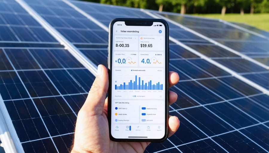 Mobile app interface displaying real-time solar battery system performance metrics