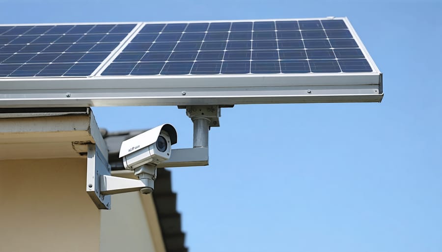 Visual guide showing mounting, angling, and connecting a solar security camera