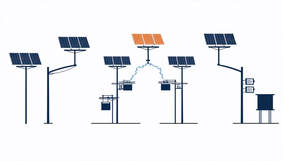 Infographic illustrating various cybersecurity threats to smart solar lights, including data interception and unauthorized access points