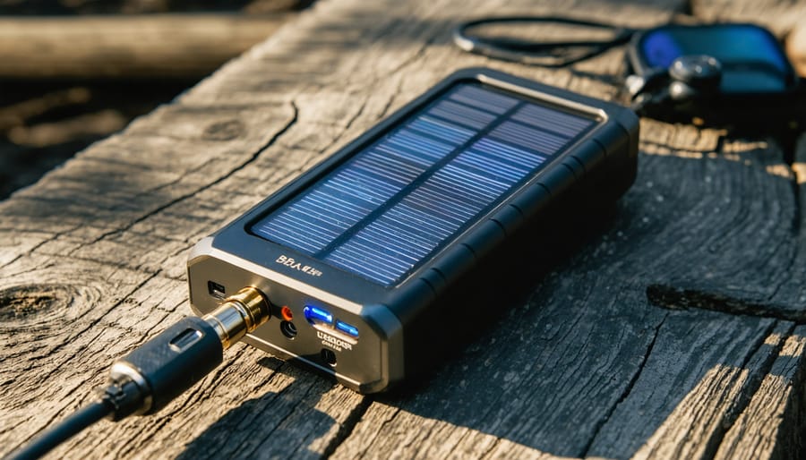 2-gram vape cartridge connected to portable solar panel charger on outdoor table