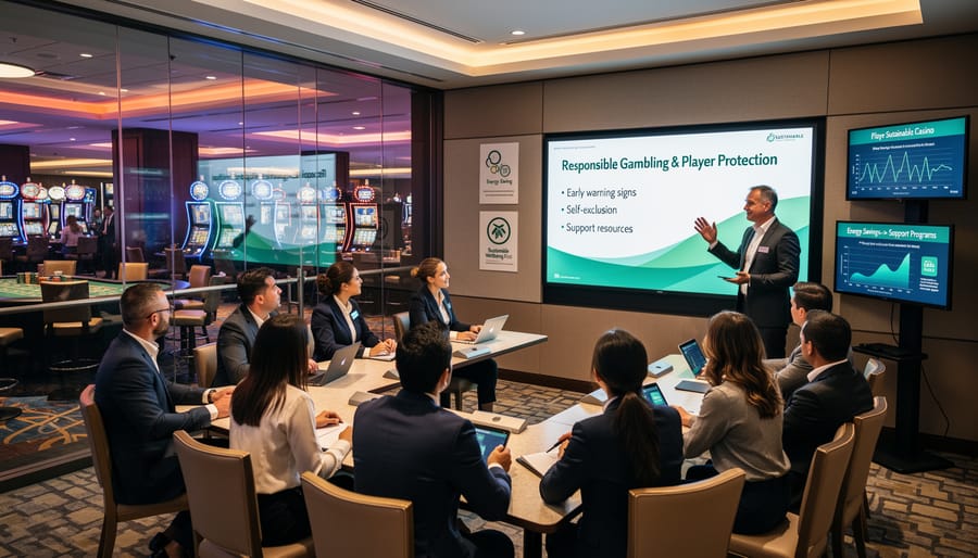 Casino staff participating in responsible gambling training session