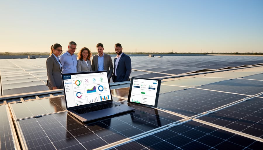 Residential solar panel array installed on suburban home rooftop