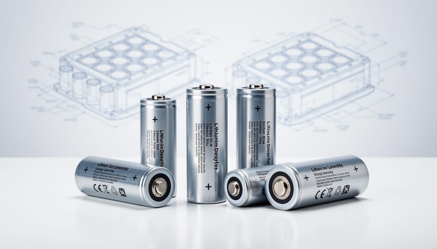 Close-up view of lithium-ion battery cells showing internal configuration and connectors